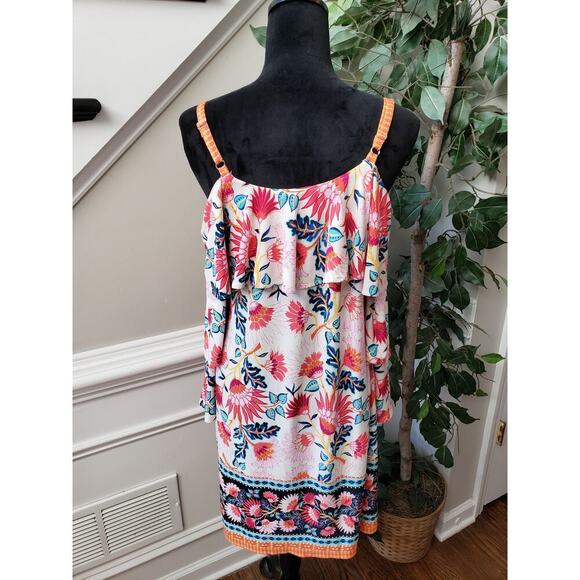 Nicole Miller Shift Dress Womens 8 White Floral Adjustable Strap Cold Shoulder - Picture 4 of 15